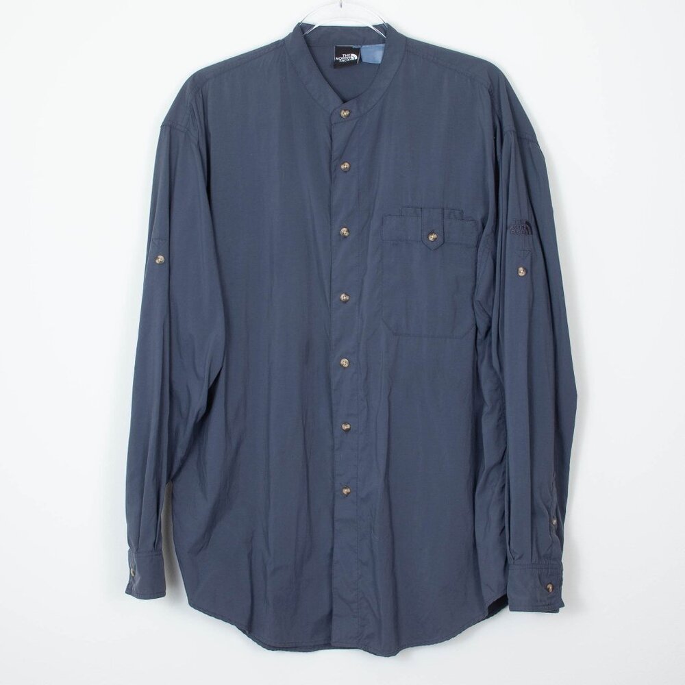 North Face Button Down Tab Sleeve Mock Neck Utility Shirt‎ Gray Mens Size XL